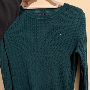 Tommy Hilfiger Teal Cable-Knit Crewneck Sweater